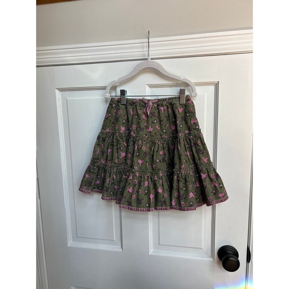 Mini Boden bird and flower Corduroy Skirt girls Size 3-4